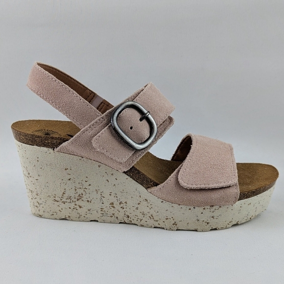 OTBT Peasant Wedge Platform Slingback Sandal Suede Leather Rosetta Blush 8 NWOB - Picture 5 of 13